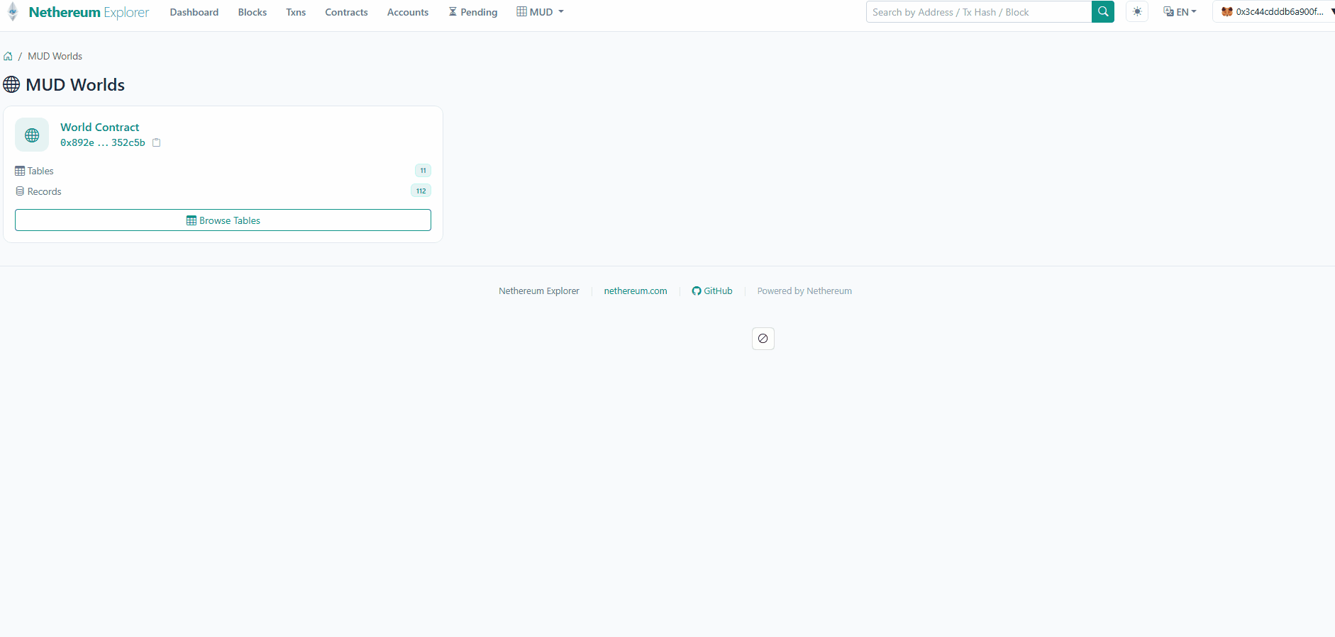 MUD World tables with querying and filtering in the blockchain explorer